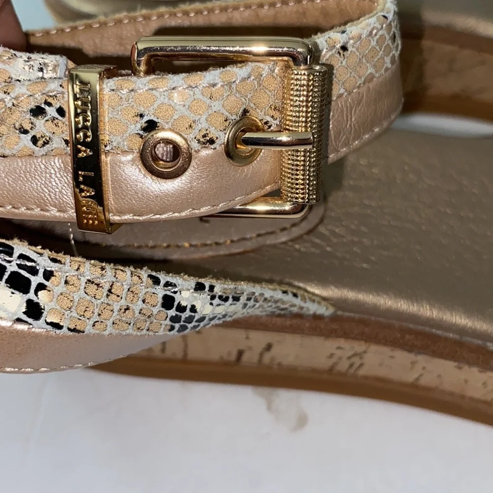 Lucca Lane Karel Leather Snake Print Platform Ankle Strap Sandals